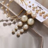 Set Of 8 White & Gold-Plated Contemporary Drop Earrings