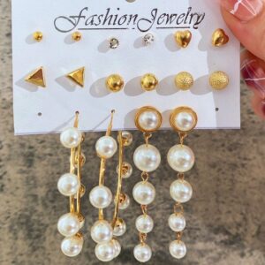 Set Of 8 White & Gold colour Earrings