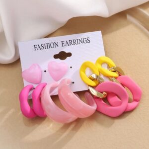 Candy Color Love Stud & Resin Acetate Earrings Set
