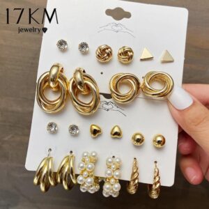 Pearl Hoop Geometric Earring Set | Multivariant