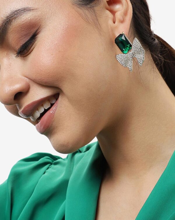 Silver & Emerald Green Knot Earrings