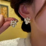 Pearl Bunch Studs | Flower Imitation Rhinestone Earrings