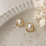 Pearl Gold Foiled Earrings | Elegant Dangling Statement
