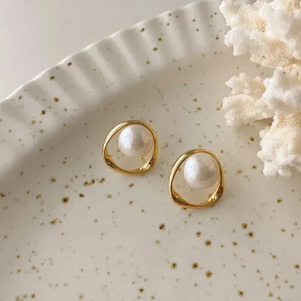 Pearl Gold Foiled Earrings | Elegant Dangling Statement