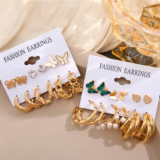 12 Pairs Vintage Butterfly Hoop Earrings Set for Women.