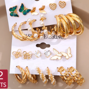 12 Pairs Vintage Butterfly Hoop Earrings Set for Women.